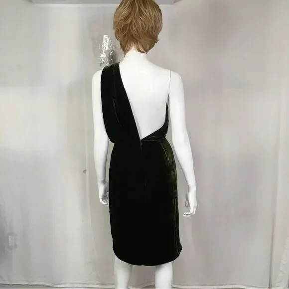 Reiss EDEN Green Velvet One Shoulder Evening Cocktail Midi Dress Size 8 - Picture 6 of 14